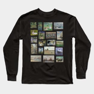 Claude Monet Impressionist Paintings Collage Long Sleeve T-Shirt